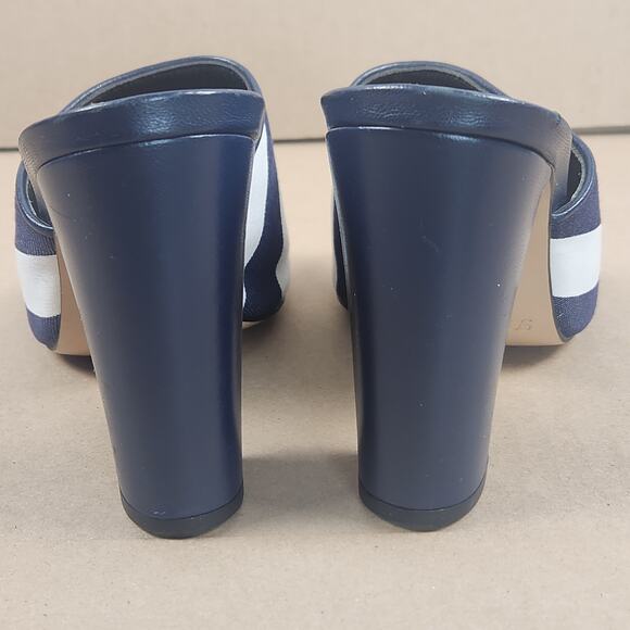 Paris Valtadoros Striped Mule Heels Women’s SZ 37 (US 6) Navy/White Block Heel - Picture 11 of 13